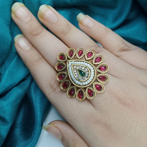 kundan moti finger ring